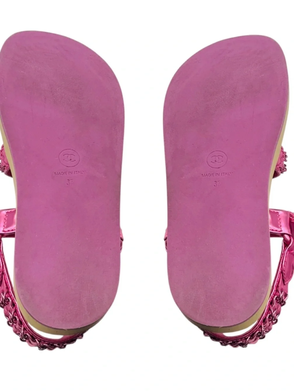 CHANEL PINK METALLIC 2019 METALLIZED LAMBSKIN LEATHER SANDALS